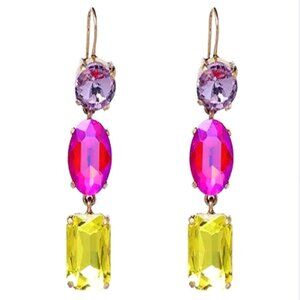 Violet, Bright Pink and Bright Yellow Dangle Earrings